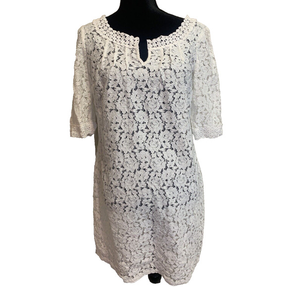Nicole by Nicole Miller Dress Womens 8 Feminine White Lace Cottage Core Tunic - Picture 1 of 13